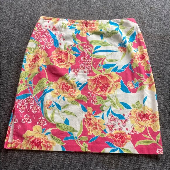 Carolina Blues‎ Skirt Womens 12 Orange Pink Floral Stretch Tropical Pencil Beach - Picture 7 of 10